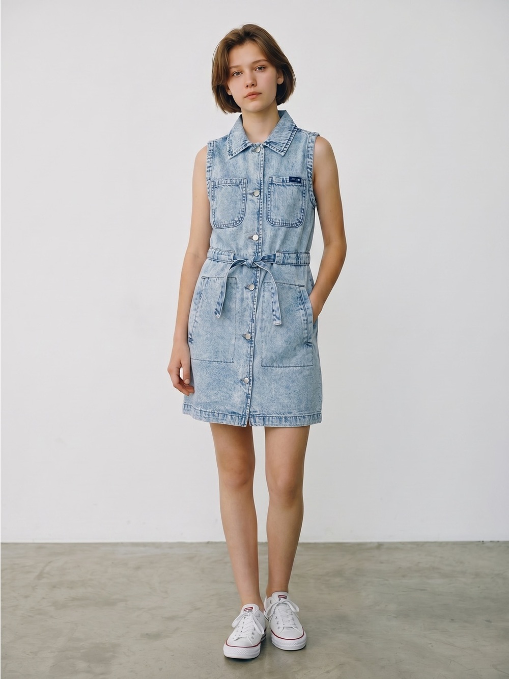 NWT New Joe's Jeans Blue Sleeveless Denim Shirt Dress With Tie Size 12-14/L